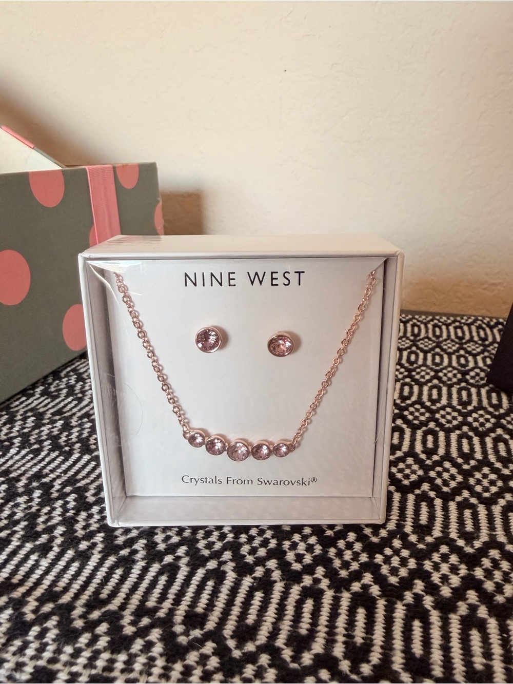 Nine West Rose Gold Necklace and Lavender Crystal Stud Earrings Set